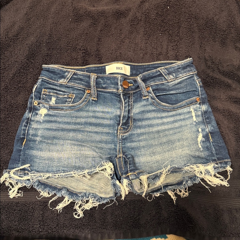 BKE Blue Frayed Hem Denim Shorts